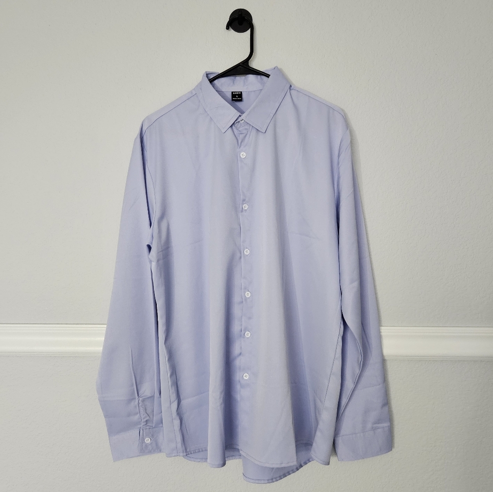 SHEIN Long Sleeve Button Down Dress Shirt L Purple NWOT
